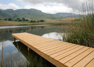 Ponton sur étang en bois résineux local